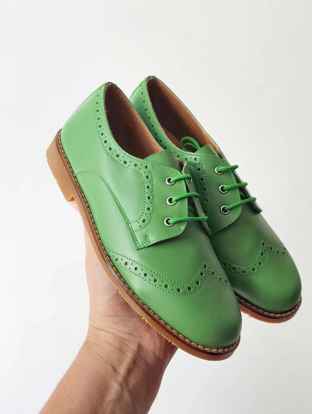 Suenos Kids Green Leather Brogue Oxford Shoes EU 33 Made in Spain